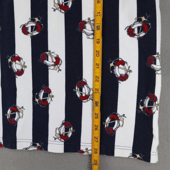 Vintage Lands End Denim Collar Polo Shirt Sz M Nautical Stripe Life Saver Anchor - Picture 7 of 7